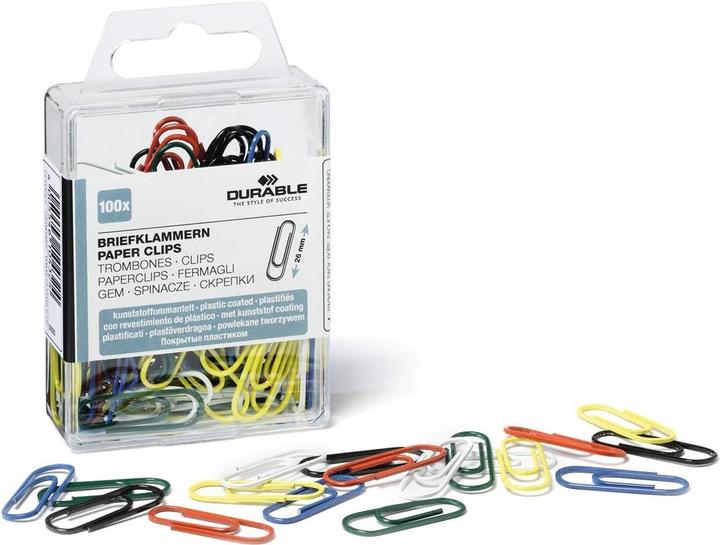 Productafbeelding Durable Paperclips, kunststof gecoat, gekleurd, 26 mm assorti kleuren: zwart,... (100 x)