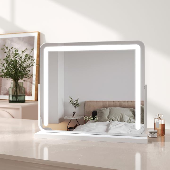 Actual product image Emke Illuminated Cosmetic Mirror, 3 Colour Temperatures and Dimmable, 360° Rotatable, 60*51cm, White