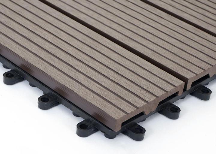 Actual product image Swisshandel24 WPC floor tile Rhone, wood look balcony/terrace, 11x each 30x30cm = 1sqm base, coffee linear (11 x, 30 x 30 cm)