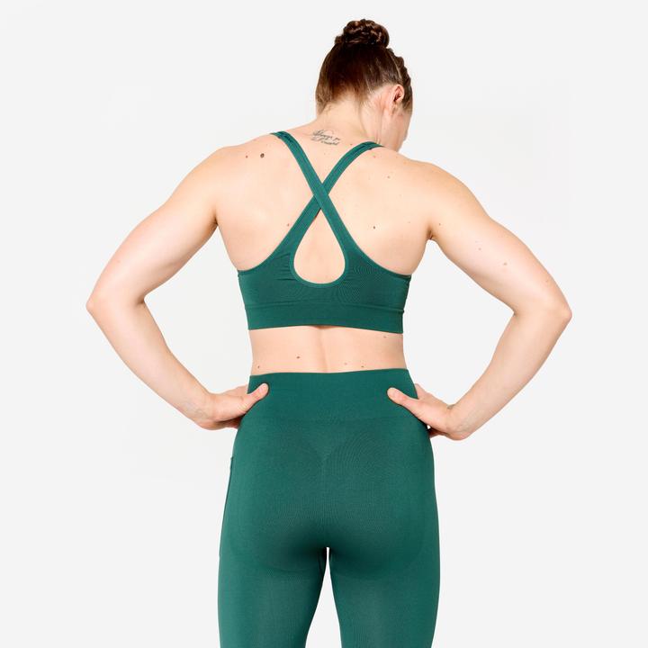 Actual product image Decathlon Sport-Bustier Damen gekreuzte Träger leichter Halt - türkis (S)