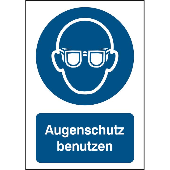 Actual product image Brady B-862, Toughwash mandatory sign, M004 - Use eye protection, polyester, white on blue, 297 x