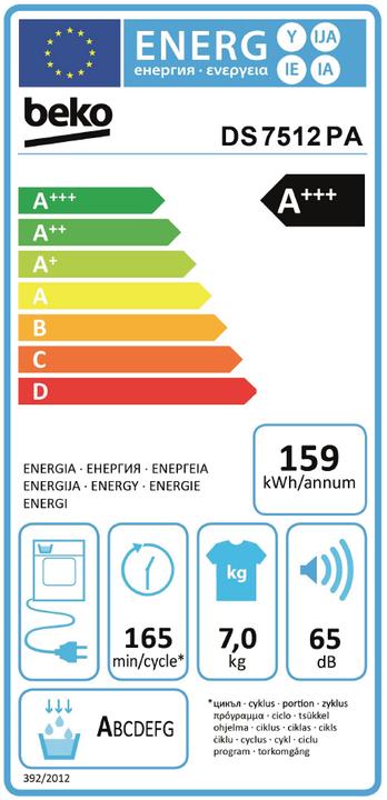 Energy Label Beko DS7512PA (7 kg, Right)