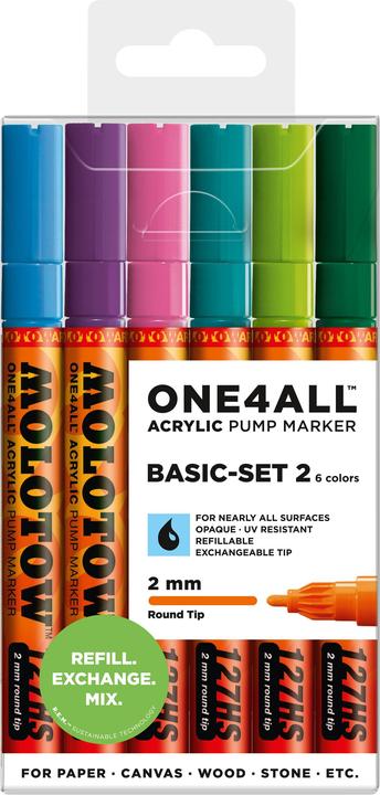 Actual product image Molotow Felt-tip pen One4all 127HS Set of 6 Basic (Sorted, 2 mm, 6 x)