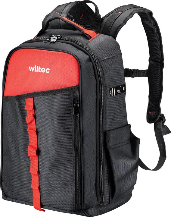 Produktbild Wiltec Werkzeugrucksack 33x20x43cm Werkzeugtasche 16 Fächer Werkzeug Rucksack