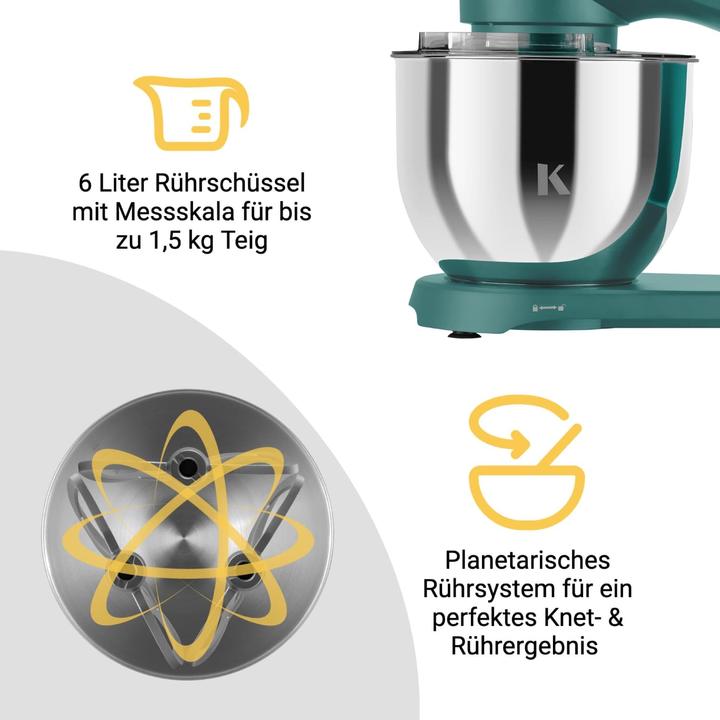 Immagine prodotto KLAMER Küchenmaschine, Knetmaschine mit 6 Liter Edelstahl Schüssel (1800 W)