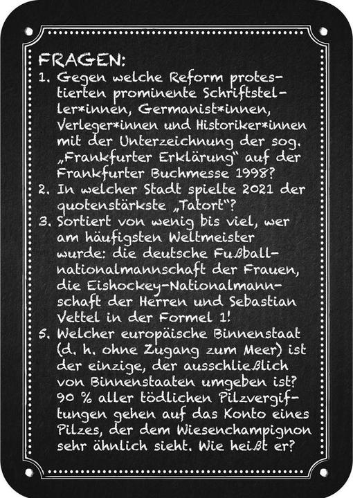 Actual product image Pub quiz - brand new questions (German)