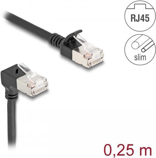 Actual product image Delock RJ45 network cable Cat.6A S/FTP Slim 90° bottom angle (S/FTP, CAT6a, 0.25 m)