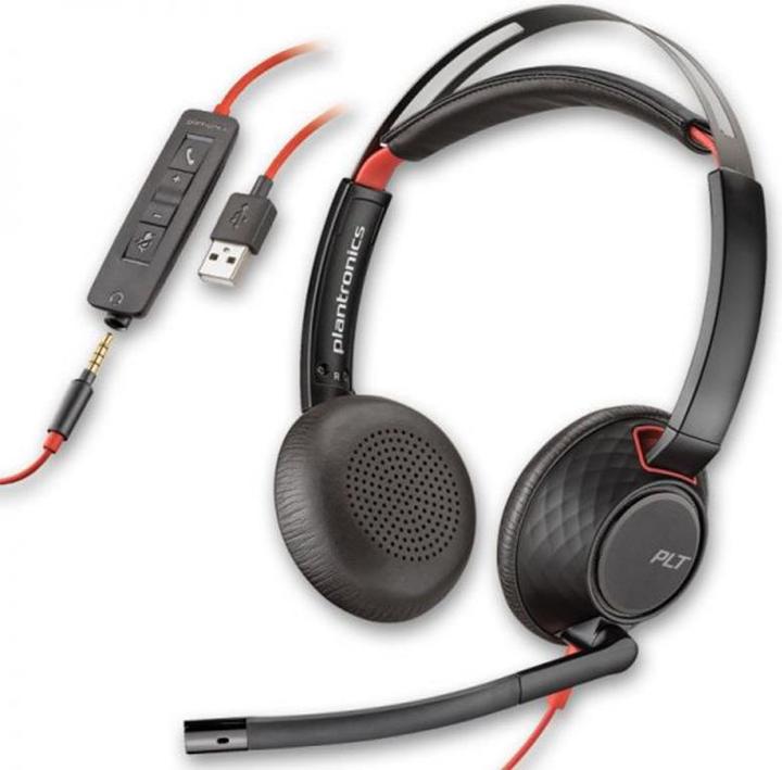 Actual product image HP Blackwire 5220 Stereo Wired Headset, USB-C, 3.5mm, USB-C/A Adapter, Black (Cable, USB-C)
