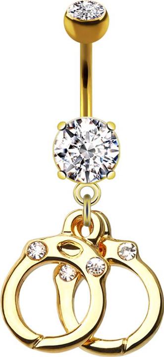 Star Piercing Banane 14k vergoldet mit zwei Kugeln Kristall silber Anhänger Handschellen (Messing, Chirurgenstahl 316L)