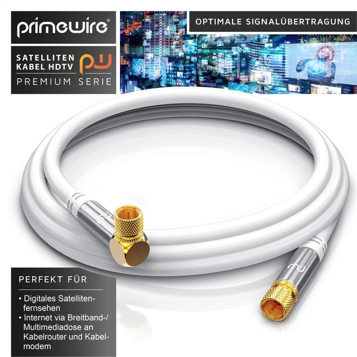 Produktbild Primewire SAT Kabel HDTV 90° gewinkelt - Premium SAT Koaxialkabel - TV Radio DVB-T DVB-C - 4 Fach Schirmung (135 dB)