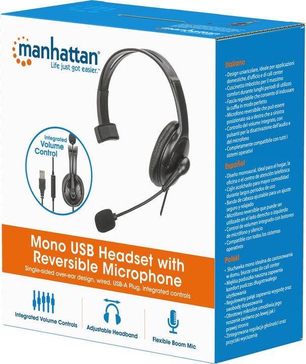 Immagine prodotto Manhattan Cuffie mono USB con microfono reversibile (Cablato)