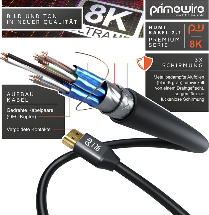 Immagine prodotto Primewire Cavo HDMI 2.1, 8K 60 Hz, Premium Ultra HD, Alta Velocità 7680 x 4320 @ 120 Hz - 4k @ 240 Hz con DSC (4 m, HDMI)
