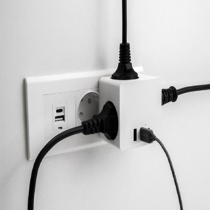 Productafbeelding Delock Stopcontactkubus 3-voudig met kinderslot en USB-lader wit (3 x, CEE 7/3)