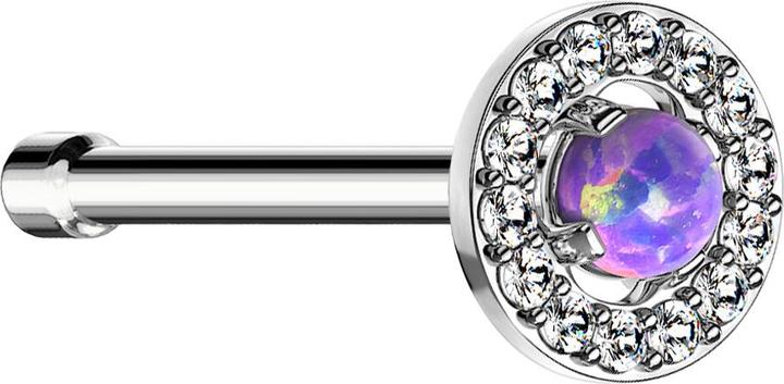 Produktbild Star Piercing Nasenstecker gerade silber Kristallkreis mit grossem Opal violett (Chirurgenstahl 316L, Messing)