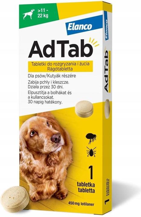Produktbild Elanco AdTab Floh- und Zeckentabletten für Hund (>11-22 kg) - 1x 450mg (Adult, 0.45 g)