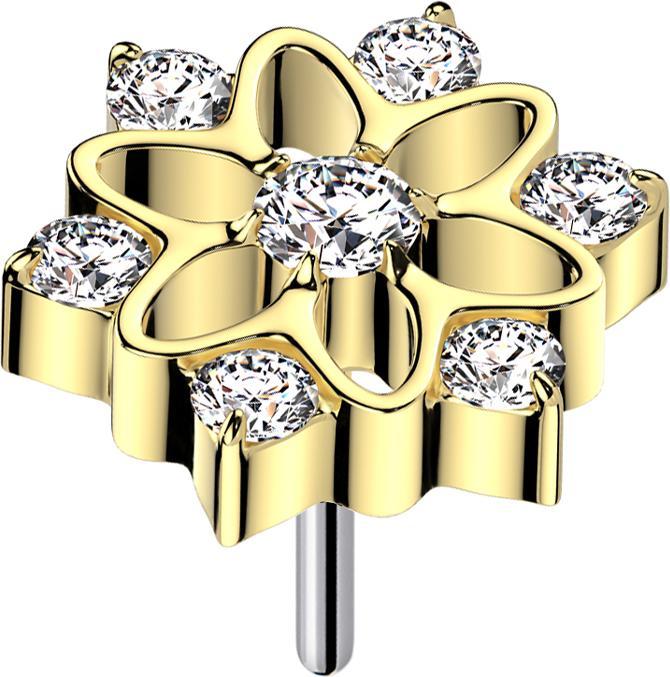 Star Piercing Threadless hohle Blume vergoldet Kristalle silber (ohne Messing, Titan G23)