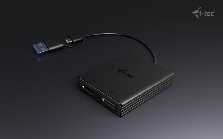 Actual product image i-tec USB-A/USB-C Dual 4K DP Video Adapter 2x 4K DP Display Adapter with DisplayLink Chip 6950 (DP, 27 cm)