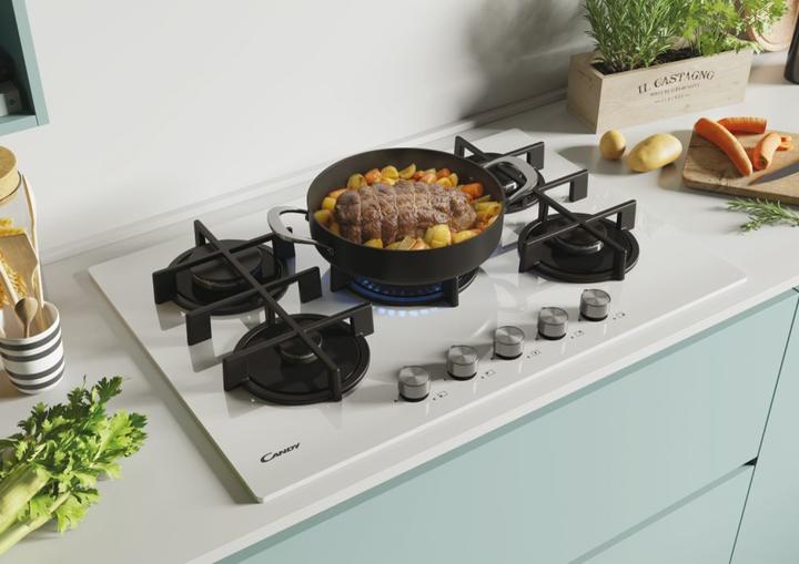 Image du produit Candy CVG74WPW Blanc encastrable 74 cm Gaz 5 cuisinière(s)