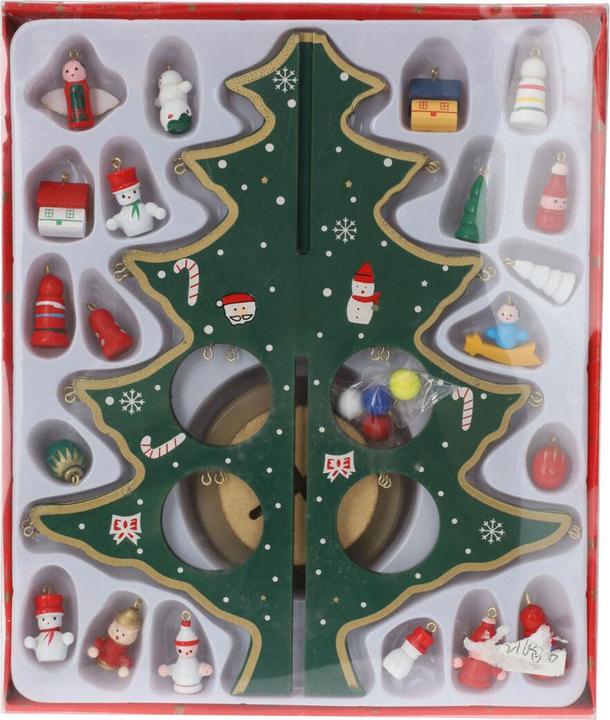 Immagine prodotto Albero di Natale in legno con decorazioni da appendere, 26 pezzi.