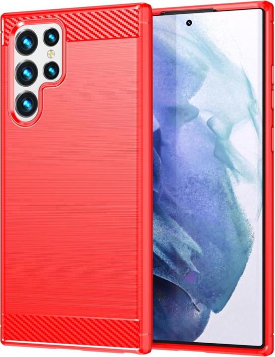 Produktbild Cover-Discount Galaxy S22 Ultra - Metall Carbon Look Hülle rot (Samsung Galaxy S22 Ultra)