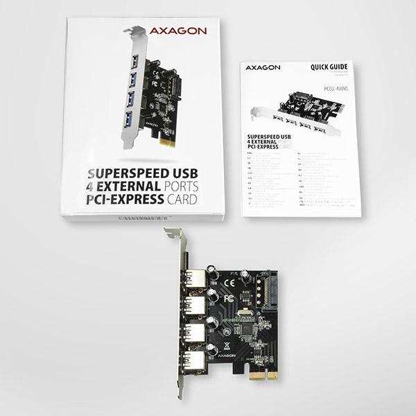 Produktbild Axagon PCEU-430VL Kontroler PCIe 4x port USB 3.2 GEN 1, UASP, chipset VIA