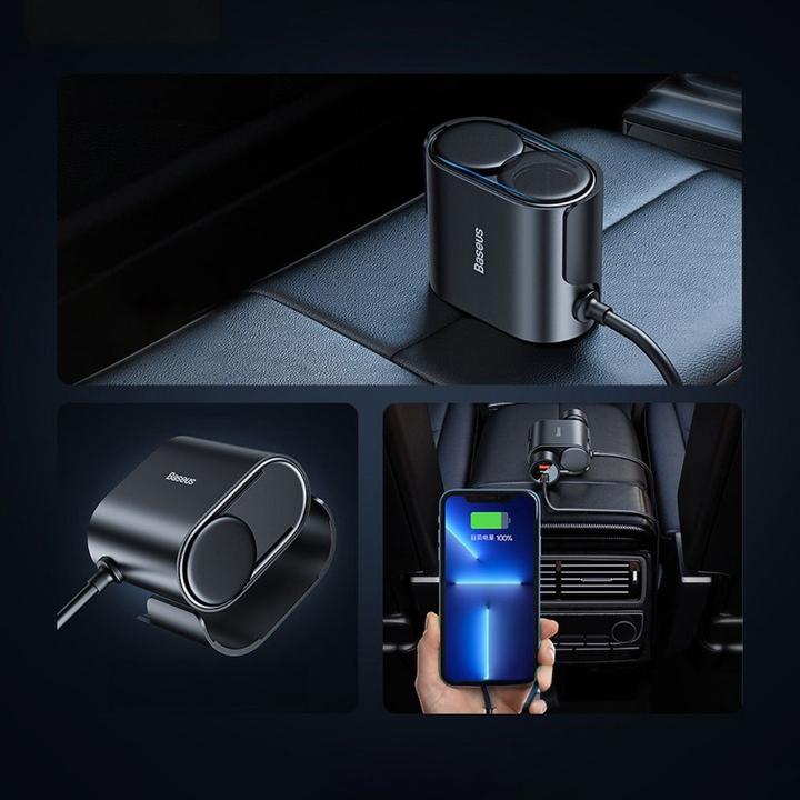 Actual product image Baseus High Efficiency Pro 1-for-2 Car Cigarette Lighter 30 W (Black)