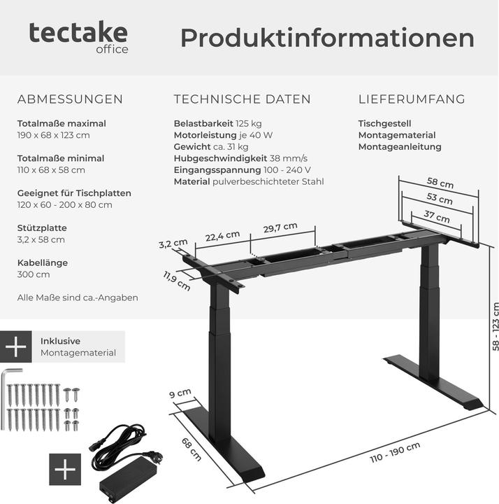 Image du produit tectake Bureau assis debout (piètement)