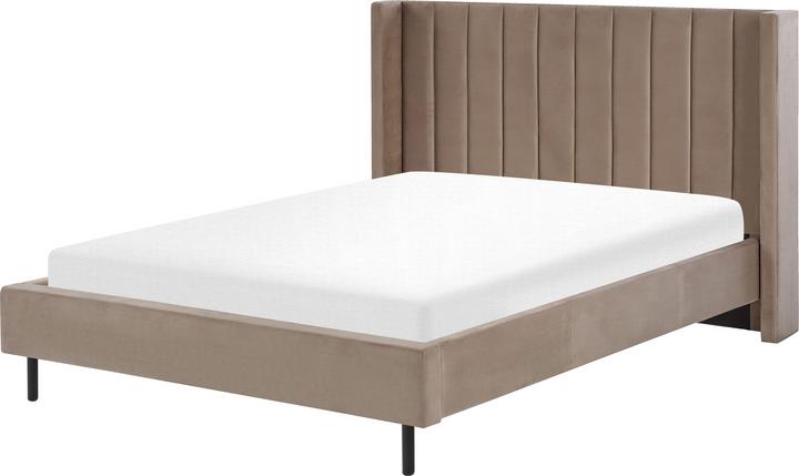 Actual product image Beliani Upholstered Bed Velvet Fabric taupe Slatted Frame 140 x 200 cm VILLETTE (140 x 200)