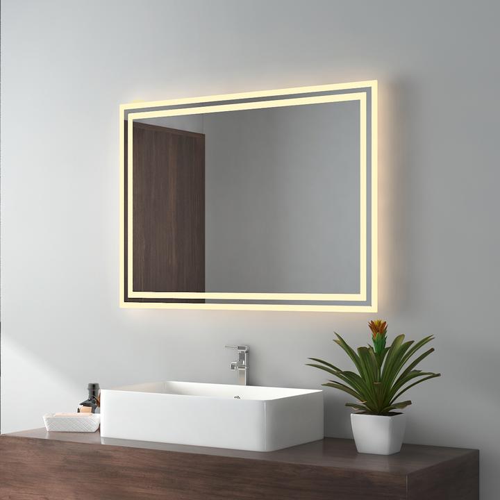 Produktbild Emke Badspiegel mit Beleuchtung 80*60cm, Warmweiss3000K, Dimmbar, Wand Schalter (80 x 60 cm)