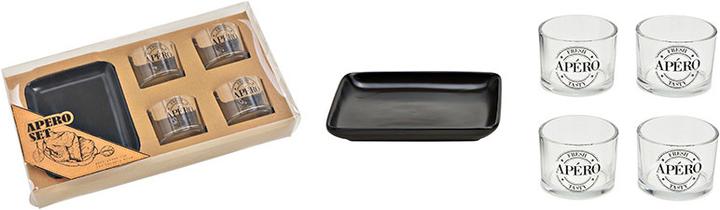 Produktbild G. Wurm Tapas Set aus Keramik Schwarz 5er Set, (B/H/T) 1 x Teller 13x15x1cm, 4 x Glas 7x5x7cm (0 l, 5 x)