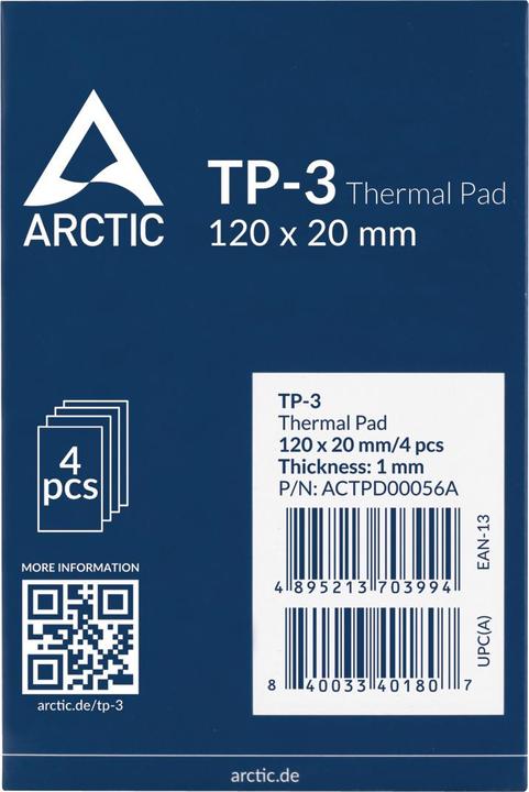 Actual product image Arctic TP-3 (120x20mm, t:1.0mm) Pack of 4pcs (1 mm, 6 W/m K)