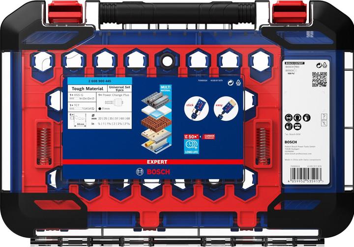 Produktbild Bosch Professional Zubehör EXPERT Tough Material Lochsäge-Set, 22/25/35/51/60/68 mm, 9-tlg. (51 mm, 22 mm, 68 mm, 35 mm, 60 mm, 25 mm)