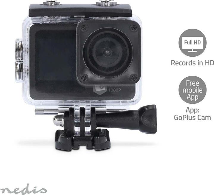 Actual product image Nedis Action Cam | Dual screen | 1080p@30fps | 12 MPixel | Waterproof up to: 30.0 m | 70 min | (30p, Wi-Fi)
