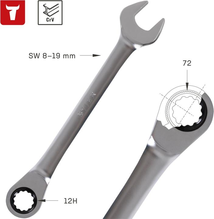 Actual product image Stier Set di chiavi combinate a cricchetto, apertura chiave 8 - 19 mm, 12 pezzi (19 mm, 18 mm, 16 mm, 15 mm, 8 mm, 14 mm, 12 mm, 13 mm, 17 mm, 9 mm, 10 mm, 11 mm)