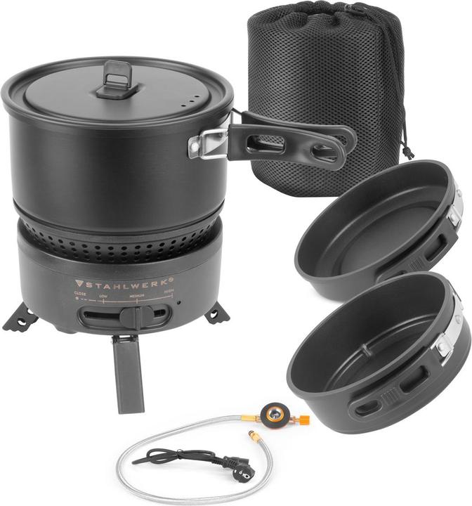 Produktbild Stahlwerk Campingkocher 2 in1 Elektrokocher Gaskocher Outdoor Camping Koch Set
