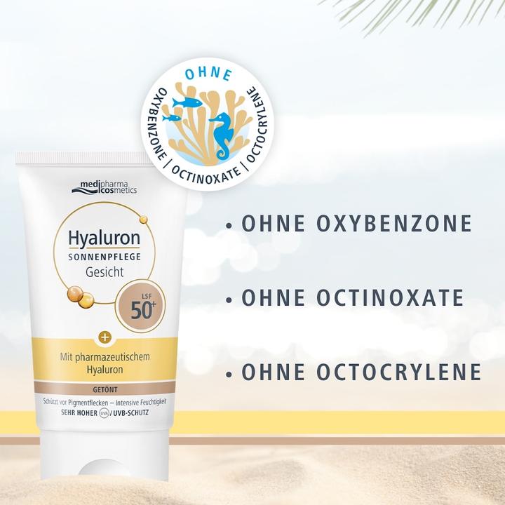 Actual product image Medipharma cosmetics Hyaluron Sun Care Face tinted SPF 50+, 50 ml Cream (Suntan cream, SPF 50+, 50 ml)