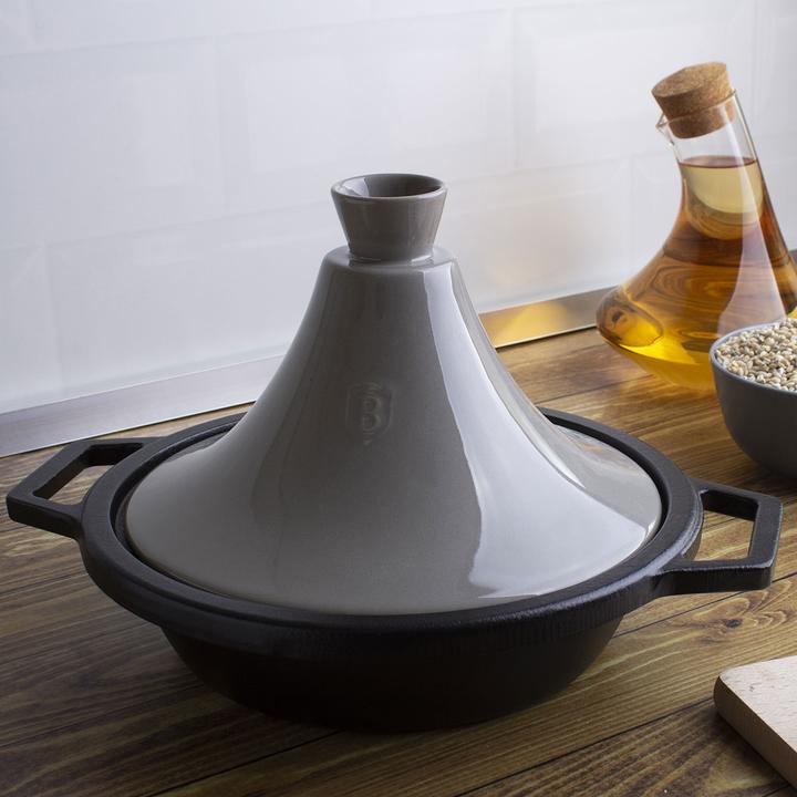 Actual product image BerlingerHaus "Tajin" 2L | enamelled cast iron casserole 22 × 7.5cm (h-25cm with ceramic lid) Moonli (22 cm, Tajine pot, Cast iron)