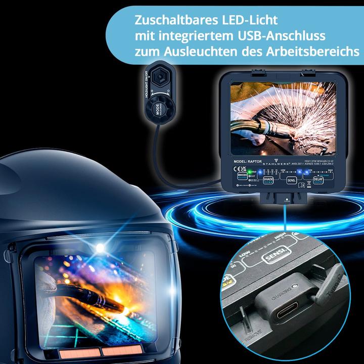 Actual product image Stahlwerk RAPTOR 3-in-1 automatic welding helmet with LED light