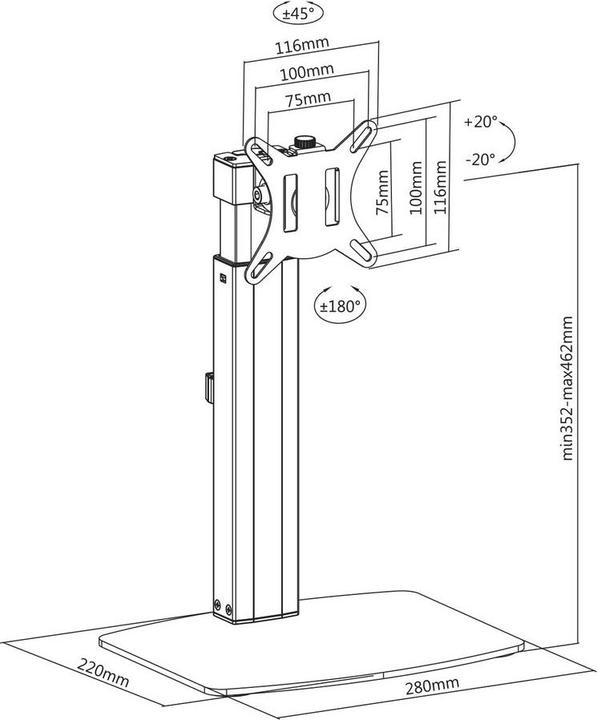 Produktbild Monitor Desk Stand, 1 screen up to 32ö, with gas spring (Standfuss, 32")