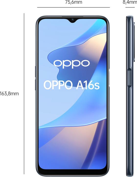 Actual product image OPPO A16s (64 GB, Crystal Black, 6.52", Dual SIM, 13 Mpx, 4G)
