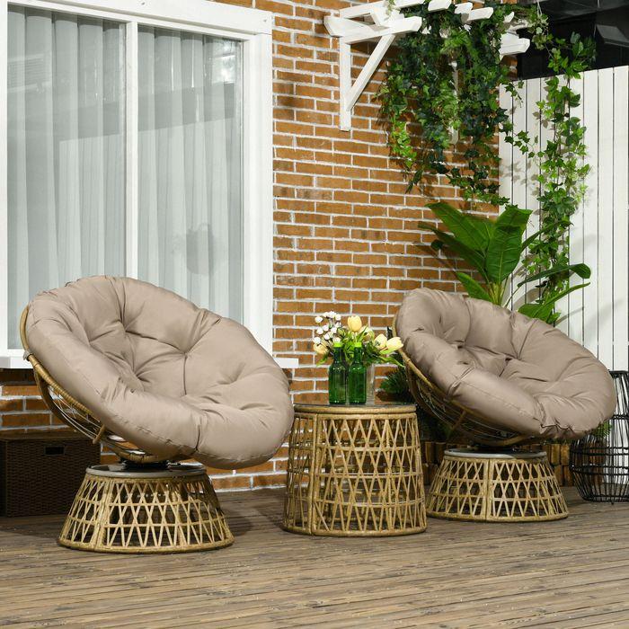 Image du produit Swisshandel24 Gartenmöbel-Set 3-tlg., Bistro-Set inkl. Couchtisch, 2 Stühle, Gartensitzgruppe mit Kissen, Gartenga (45 cm)