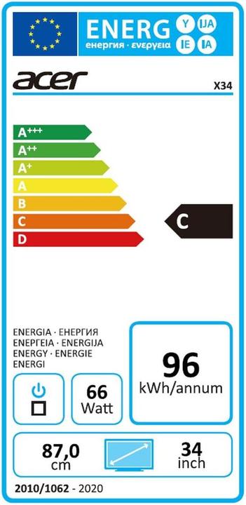 Energy Label Acer Predator X34P (3440 x 1440 pixels, 34")