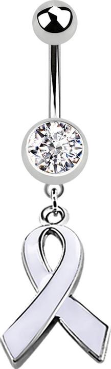 Actual product image Star Piercing Banana silver with two crystal balls and bow white (Surgical steel 316L, without brass)