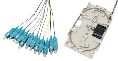 Actual product image Tecline FO splice cassette with 12x fibre pigtail OM3, coloured, SC/UPC, 2.0 m (2 m)