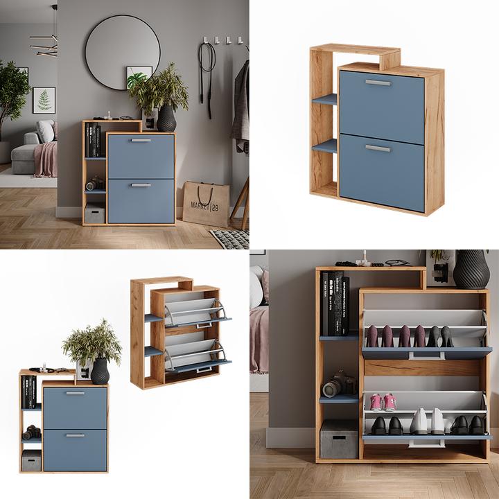 Actual product image Vichy Schuhkipper Orlando, Goldkraft Eiche/Blau, 80 x 90 cm