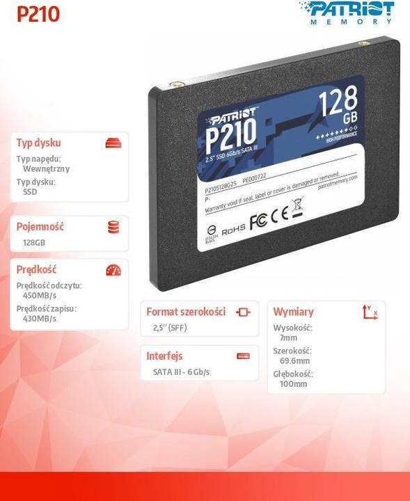 Produktbild Patriot P210 Serial ATA III (128 GB, 2.5")