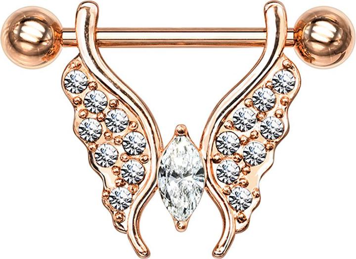 Image du produit Star Piercing Barbell rosegold Schmetterling mit Kristallen silber (Acier chirurgical 316L, Laiton)