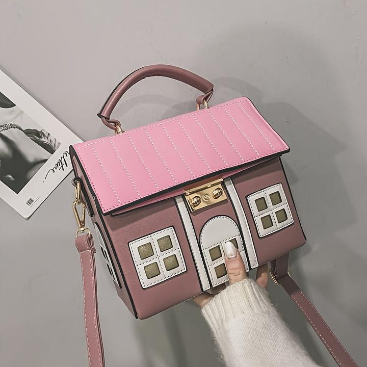 Produktbild Only-Bags.Store Charmante Messenger Bag in Form eines Hauses - Kunstleder Crossbody Purse mit geometrischem Muster