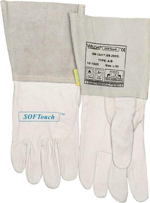Weldas Welder's glove size XL (9.5) natural grained calfskin/split cowhide/Softouch EN 388, EN 12477, EN... (9.5)