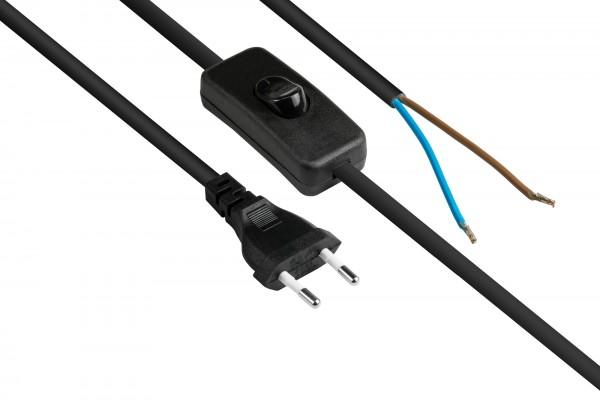 Actual product image Good Connections Euro power cable Euro plug type C (straight) to stripped ends, with switch, black, 0.75 mm², 1 (1.50 m)
